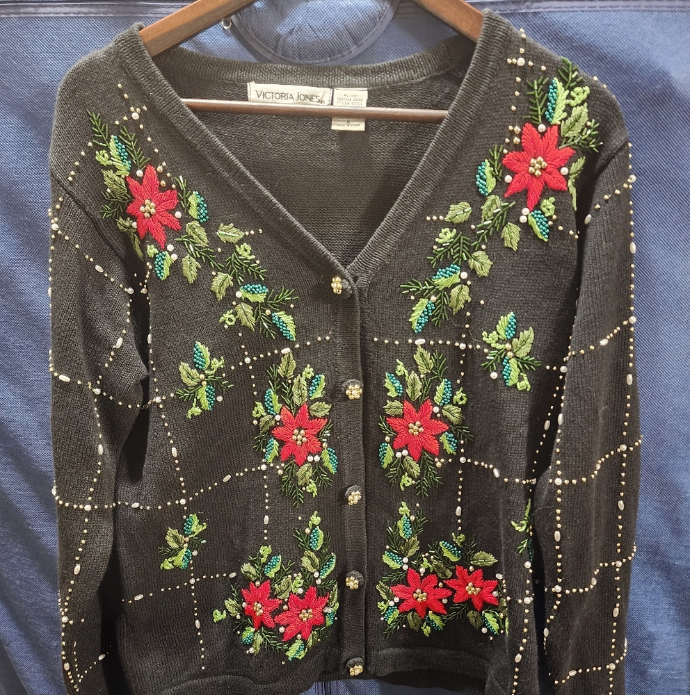 Vintage Victoria Jones Button Up Holiday Sweater